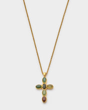 Load image into Gallery viewer, GREEN AGATE CROSS NECKLACE | Gold Coated
