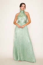 Load image into Gallery viewer, Satin Pleated Halter Midi Dress
