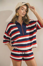 Load image into Gallery viewer, Striped Top Front Zip Shorts Set
