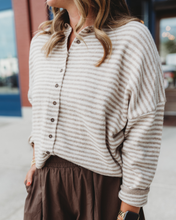 Load image into Gallery viewer, Stripe Raw Edge Drop Shoulder Knit Cardi
