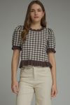 Load image into Gallery viewer, Gingham Ruffle Hem Crop Sweater
