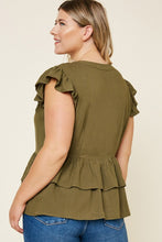 Load image into Gallery viewer, Plus Button-Down Tiered Ruffle Hem Top
