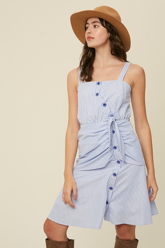 Stripe Sleeveless Midi Dress with Waist