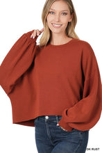 Load image into Gallery viewer, BALLOON SLEEVE SOFT STRETCH SWEATSHIRT
