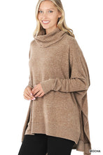 Load image into Gallery viewer, BRUSHED MELANGE COWL NECK PONCHO SWEATER
