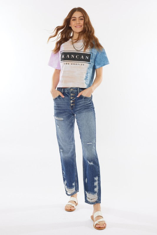 High Rise Exposed Button Fly Straight Fit Jeans
