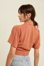 Load image into Gallery viewer, Woven Cropped Wrap Collar Neck Top
