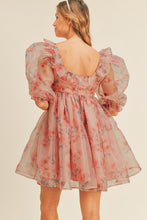 Load image into Gallery viewer, Floral print puff 3/4 sleeve organza baby doll dress
