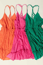 Load image into Gallery viewer, Sleeveless Woven Lattice Open Back Mini dress.
