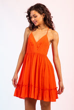 Load image into Gallery viewer, Sleeveless Woven Lattice Open Back Mini dress.
