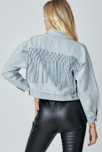 Load image into Gallery viewer, BUTTON UP DENIM JACKET WITH BACK TASSEL
