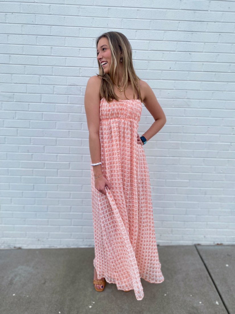 GINGHAM AND SWISS DOT MAXI DRESS