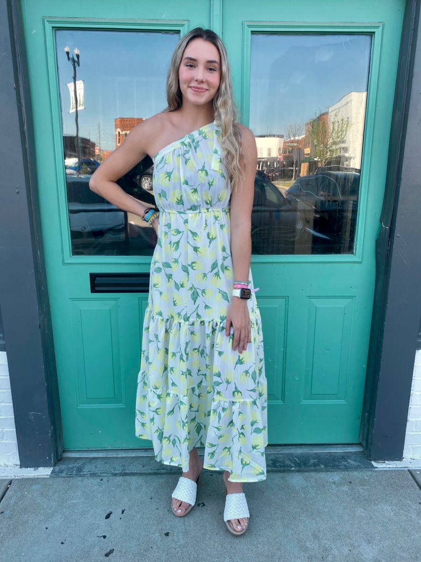 FLORAL PRINT ONE-SHOULDER MIDI DRESS