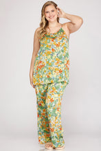 Load image into Gallery viewer, PLUS SATIN FLORAL PRINT CAMI TOP AND PANTS SET
