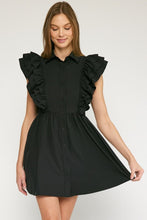 Load image into Gallery viewer, Collared button up ruffle sleeve mini dress

