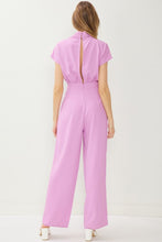 Load image into Gallery viewer, Twist front neck short sleeve wide leg Jumpsuit.
