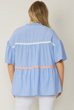 Load image into Gallery viewer, PLUS V-neck tiered top with embroidered trim
